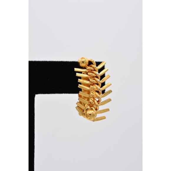 Hobe Vintage Clip On Earrings Spiked Gold Tone Shiny Chunky Signed 1950s BinAY - Picture 7 of 12